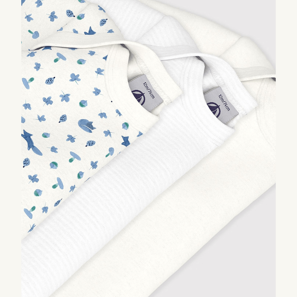 Petit Bateau 3 bodies col américain à manches longues - multicolore
