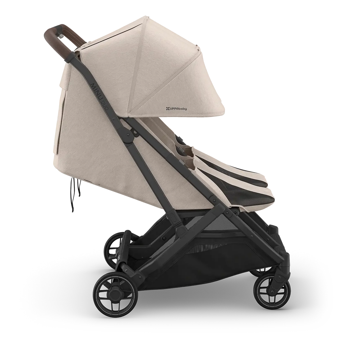Uppababy Minu Duo Stroller Ada Sandstone Carbon Frame Met Kastanje Bruin Leer Nieuw