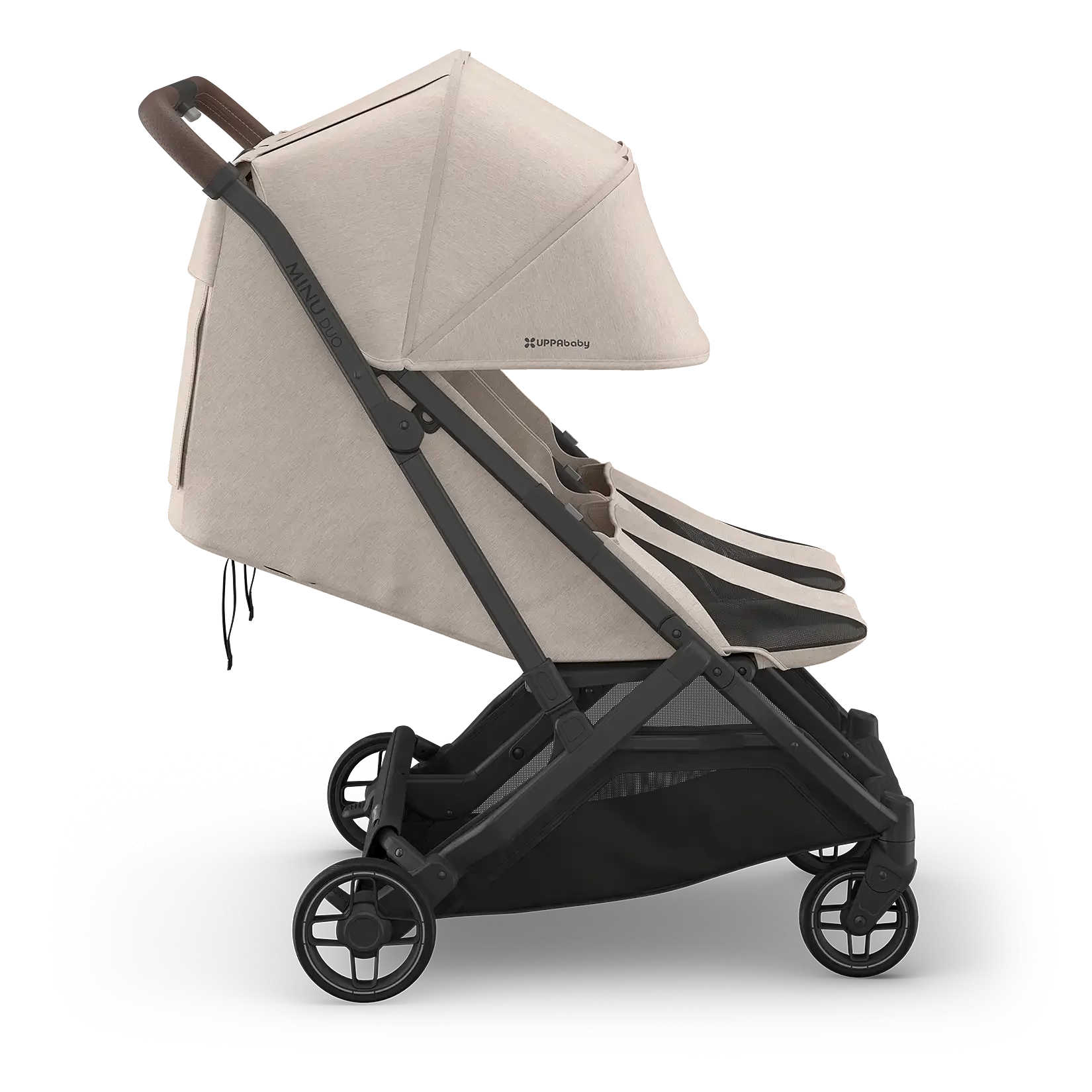 Uppababy Minu Duo Stroller Ada Sandstone Carbon Frame Met Kastanje Bruin Leer Nieuw
