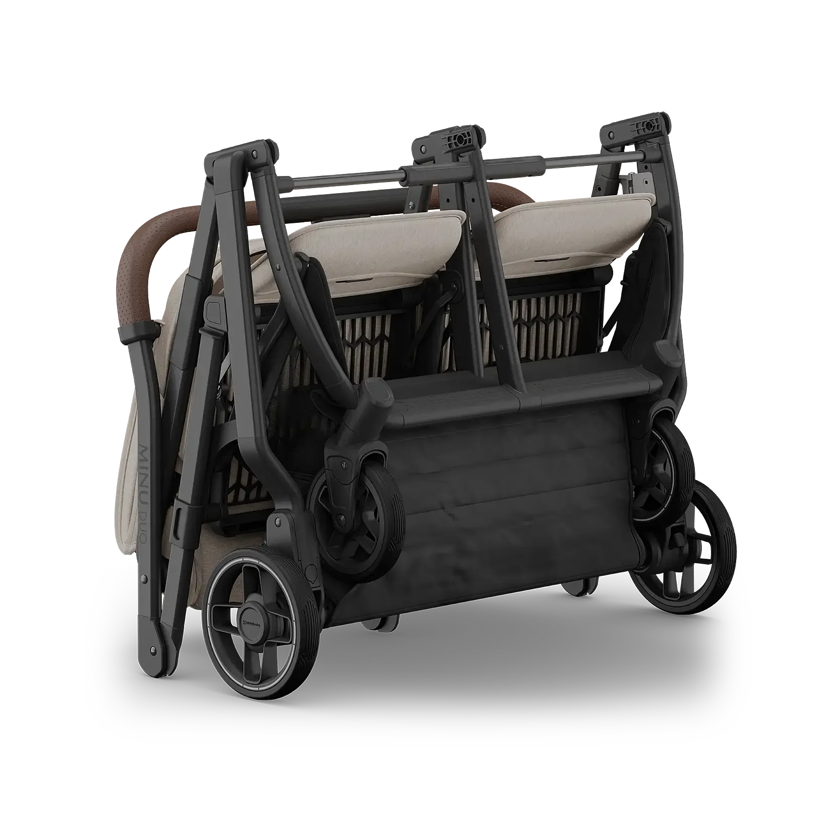 Uppababy Minu Duo Stroller Ada Sandstone Carbon Frame Met Kastanje Bruin Leer Nieuw