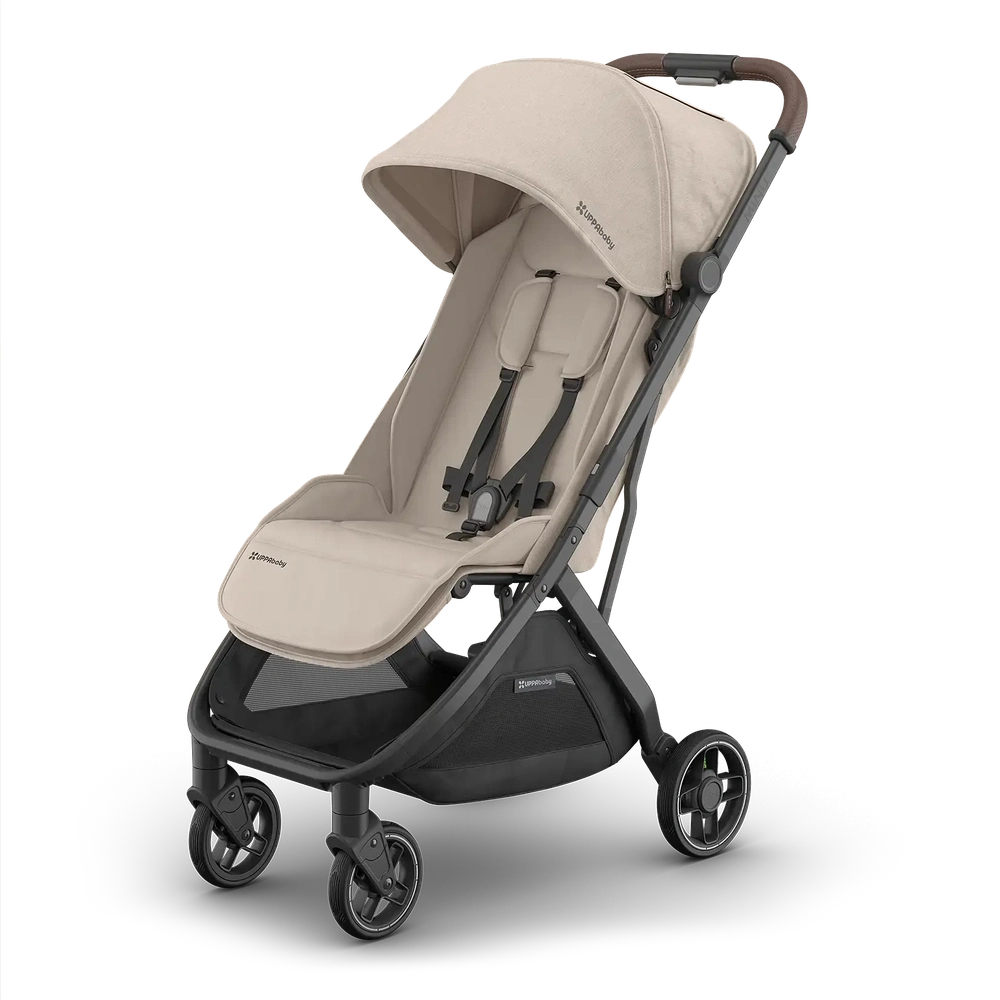 Poussette compacte Uppababy Minu V3 Ada Sandstone, châssis en carbone, avec cuir brun châtaigne, neuve