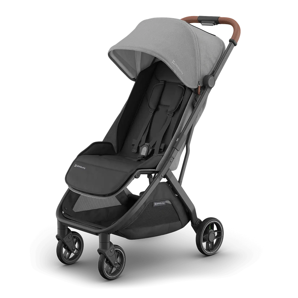 Uppababy Minu V3 Compact Stroller Greyson Charcoal Mélange Carbon Frame Met Bruin Leer