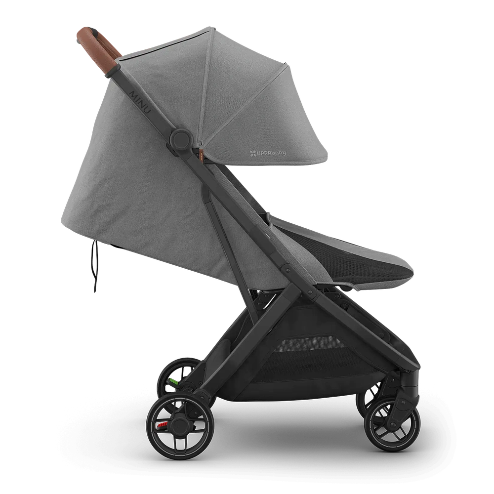 Uppababy Minu V3 Compact Stroller Greyson Charcoal Mélange Carbon Frame Met Bruin Leer