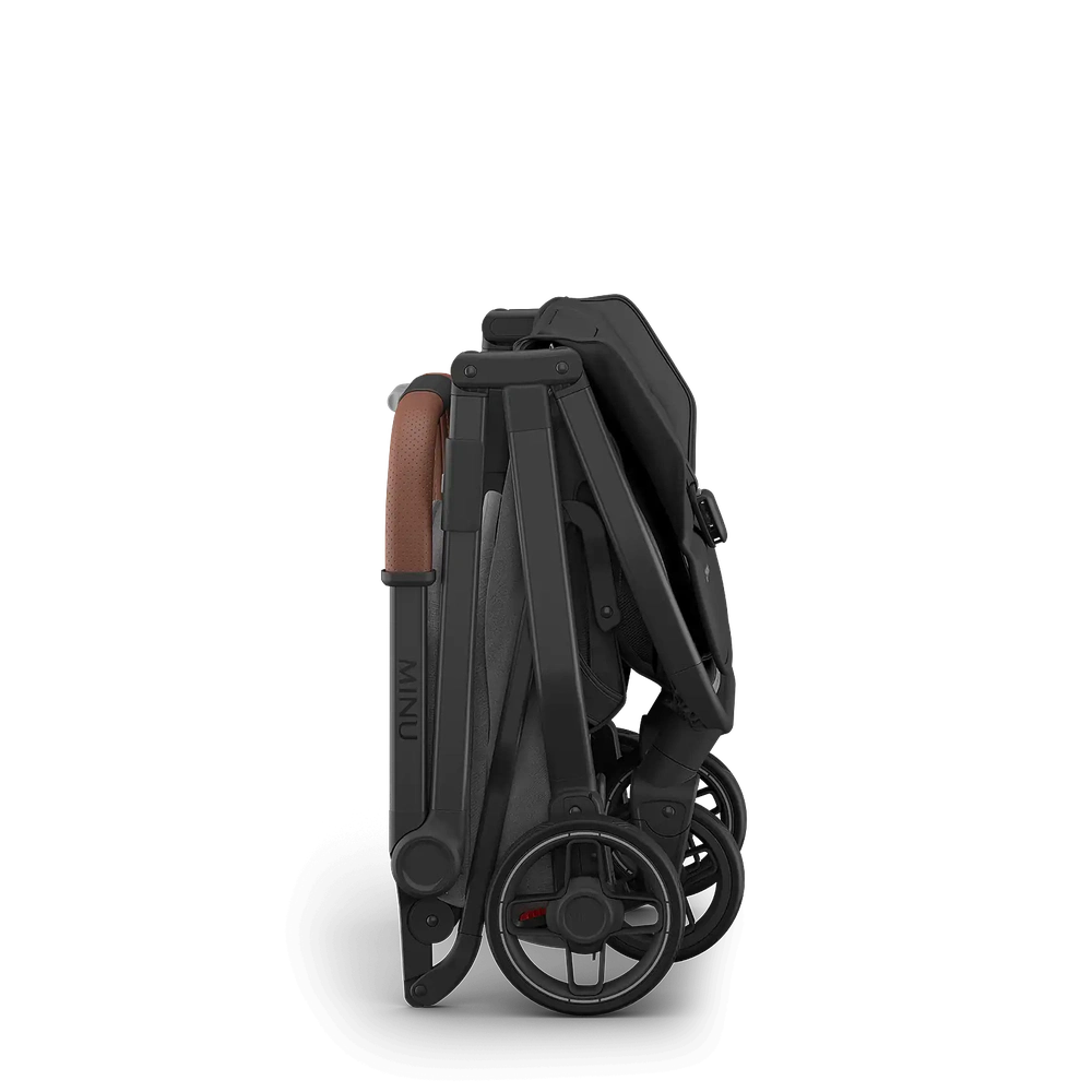 Uppababy Minu V3 Compact Stroller Greyson Charcoal Mélange Carbon Frame Met Bruin Leer