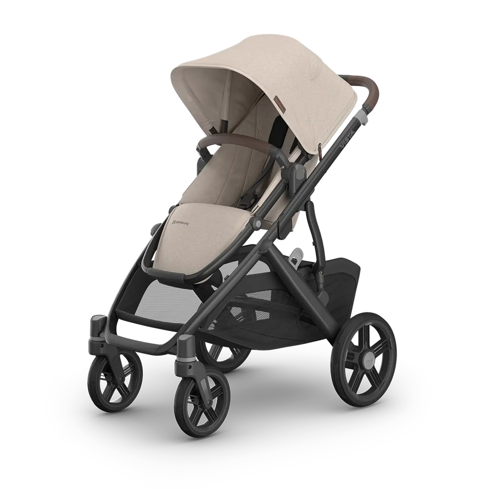 Poussette Uppababy Vista V3 Ada - Sandstone Mélange - châssis carbone avec cuir brun châtaigne Nouveau : disponible en juillet 2026
