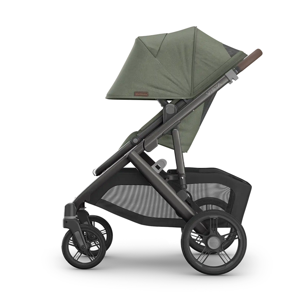 Uppababy Vista V3 Kinderwagen Evelyn - Meadow Green - Graphite Frame Met Kastanje Bruin Leer