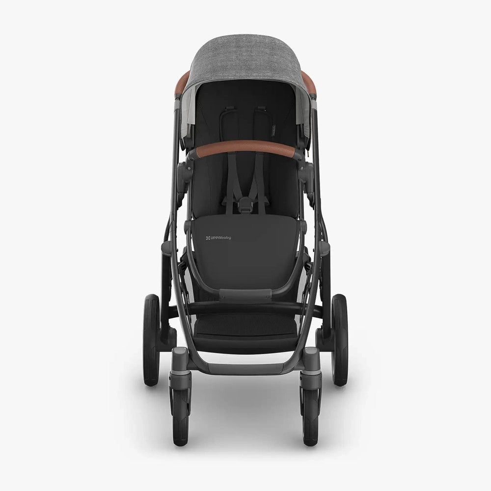 Uppababy Vista V3 Kinderwagen Greyson - Charcoal Mélange - Carbon Frame Met Bruin Leer