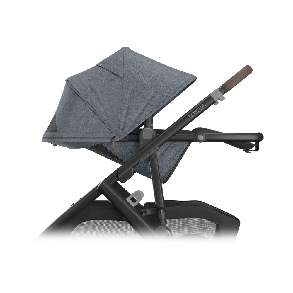 Uppababy Vista V3 poussette Julian - mélange bleu poussiéreux - cadre carbone avec cuir marron châtaigne