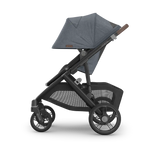 Uppababy Vista V3 Kinderwagen Julian - Dusty Blue Mélange - Carbon Frame Met Kastanje Bruin Leer
