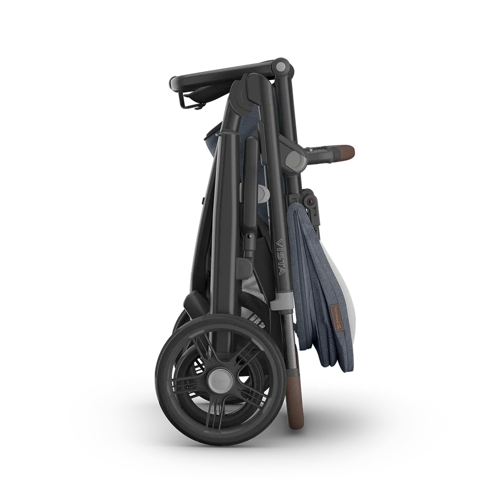 Uppababy Vista V3 Kinderwagen Julian - Dusty Blue Mélange - Carbon Frame Met Kastanje Bruin Leer