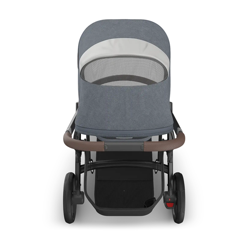 Uppababy Vista V3 Kinderwagen Julian - Dusty Blue Mélange - Carbon Frame Met Kastanje Bruin Leer
