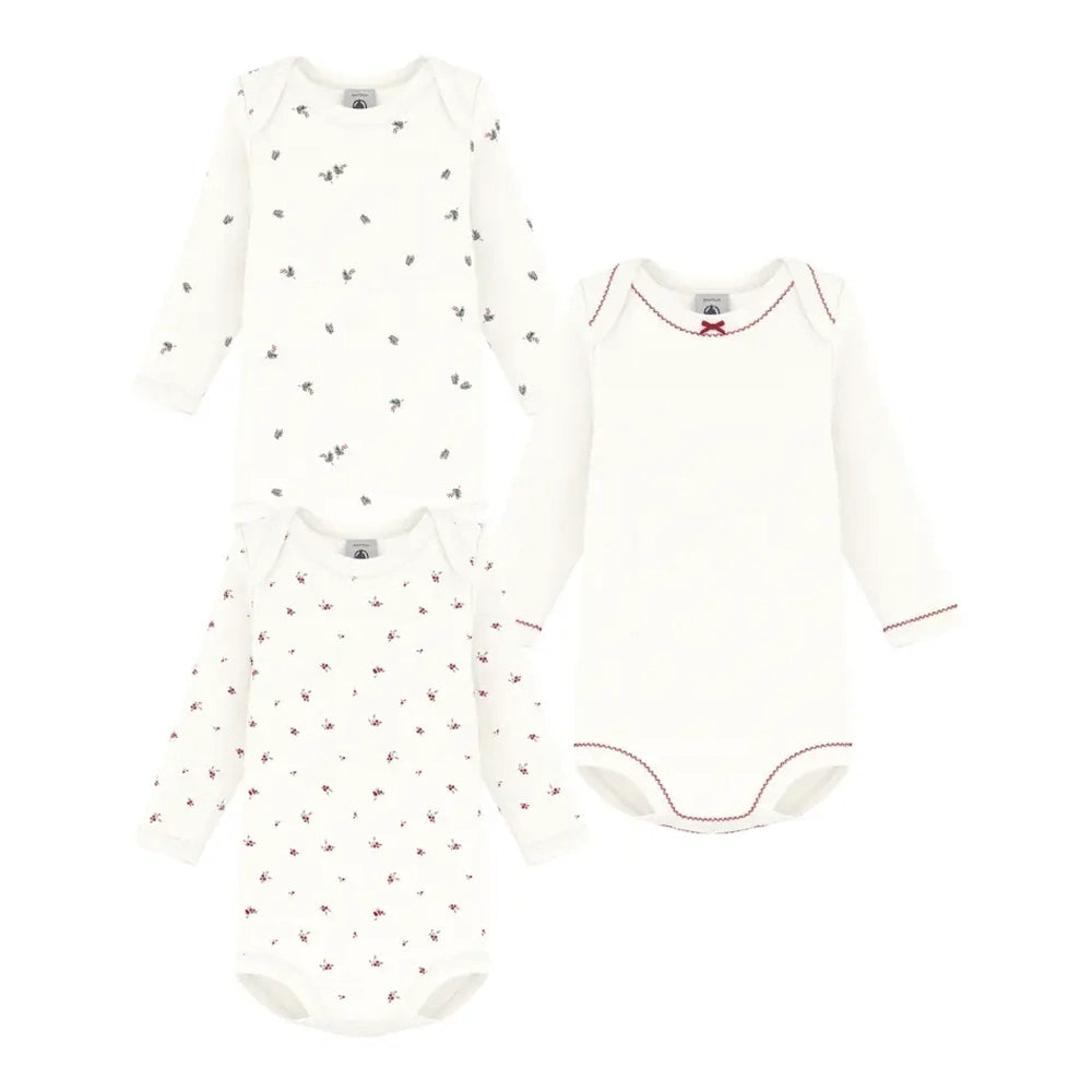 Petit Bateau 3 Bodies Amerikaanse Hals Lange Mouwen - Multicolor