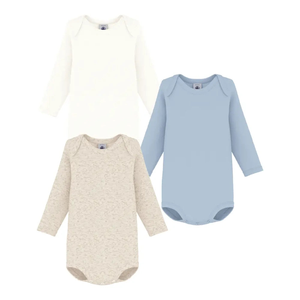 Petit Bateau 3 Bodies Amerikaanse Hals Lange Mouwen - Multicolor