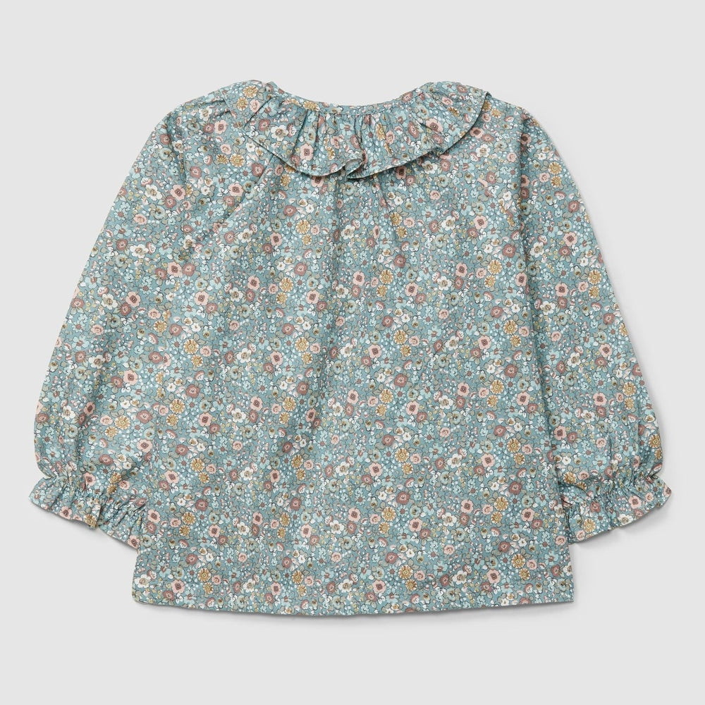 Laranjinha Bloemen Blouse Met Ruches Kraag - Petrolblauw