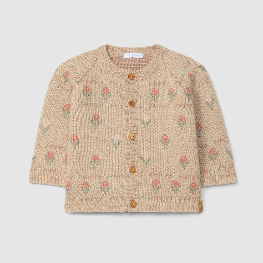 Veste fleurie en maille Laranjinha - Beige