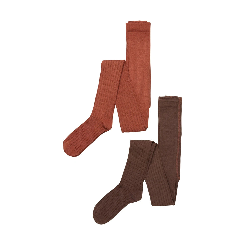 Minymo Lot de 2 collants côtelés - brun cacao