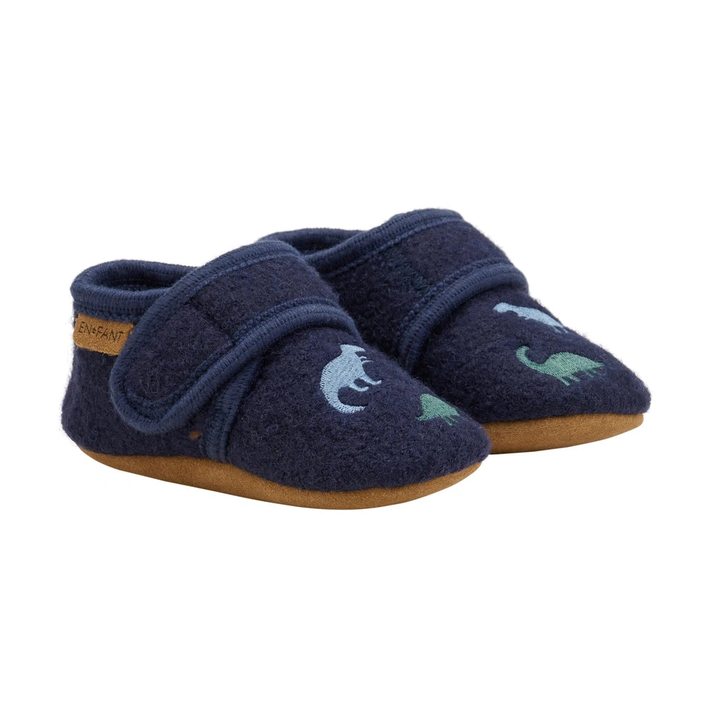 En Fant Chaussons en laine brodés - bleu marine