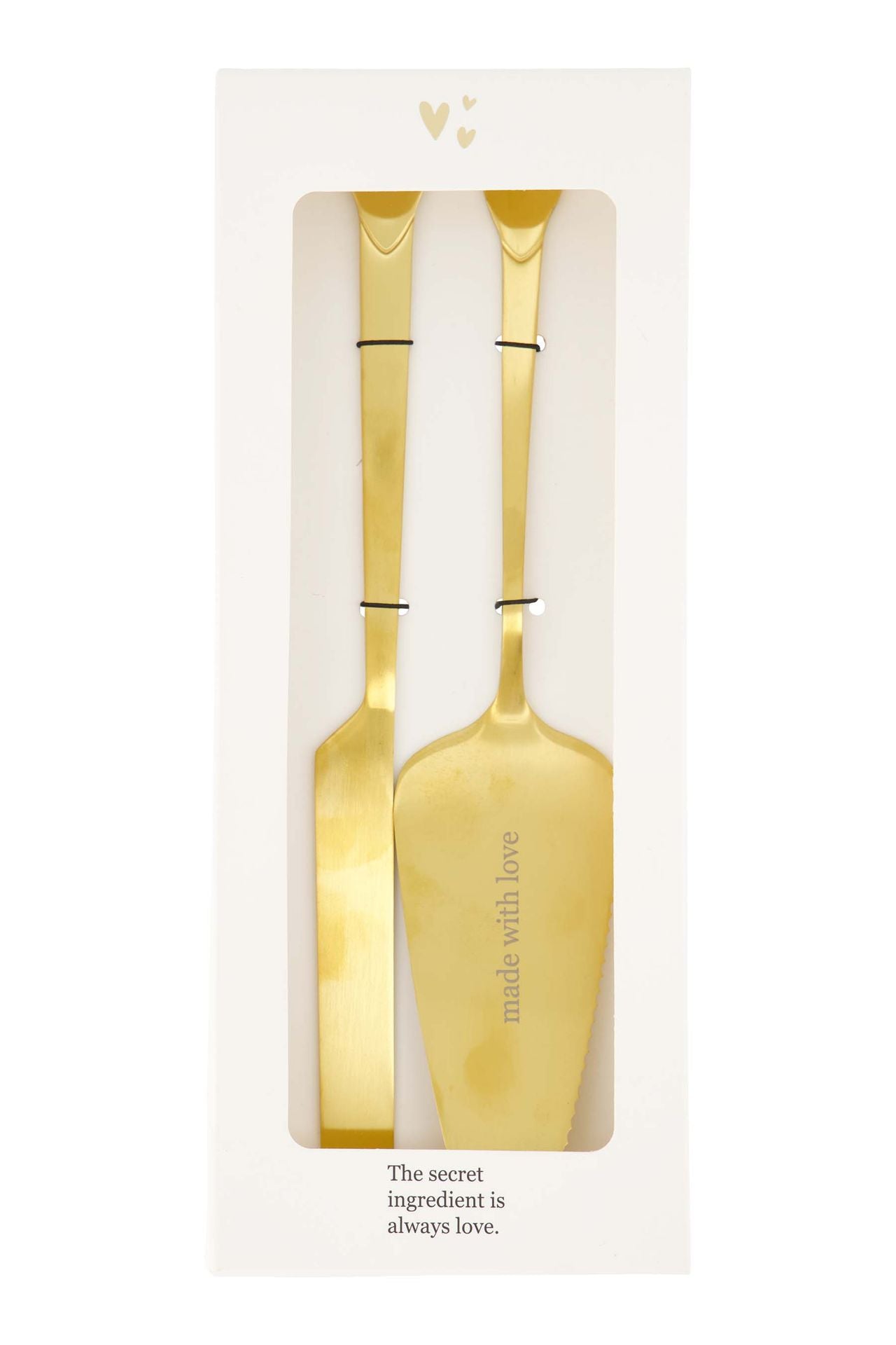 Zusss Cake Server and Knife - Made With Love Heart Gold