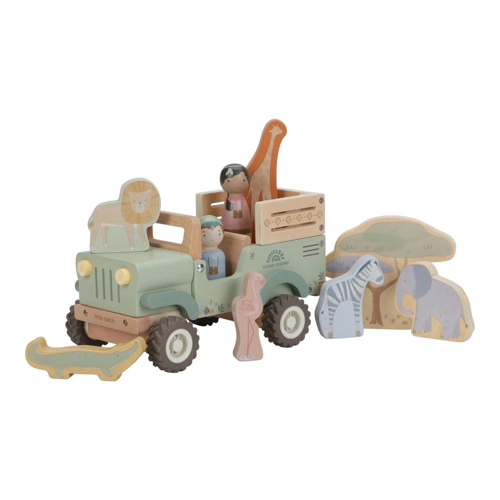 Little Dutch Houten Safari Auto Met Dieren - Groen