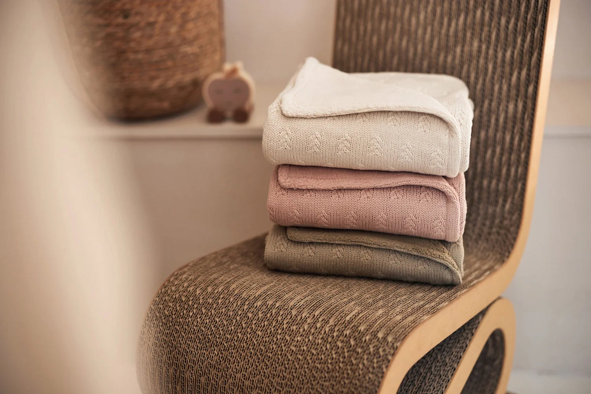 Jollein - Deken Wieg - Grain Knit Oatmeal/ Velour - 75x100cm