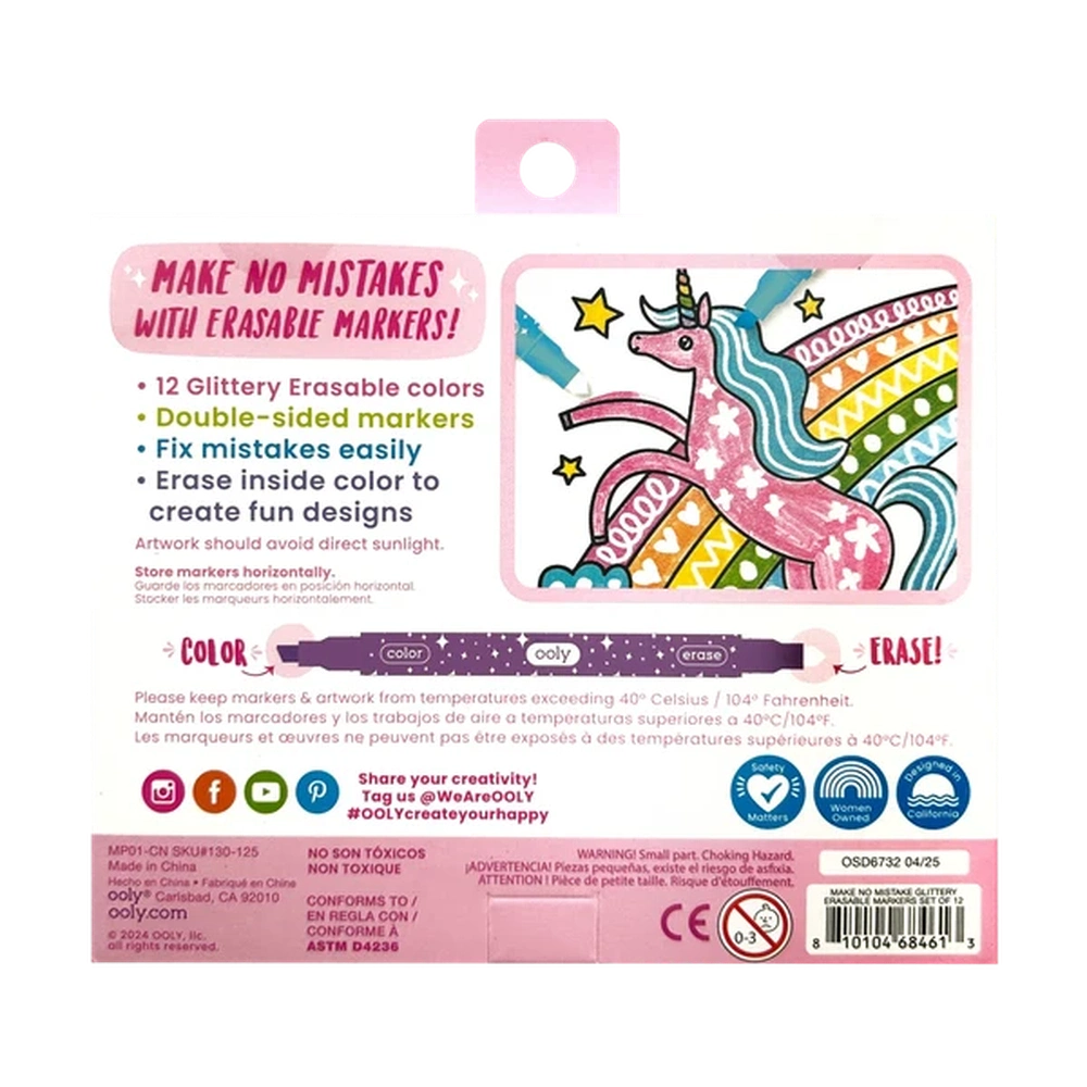 Ooly - Make No Mistake - Glitter Uitwisbare Stiften - 12 Stuks