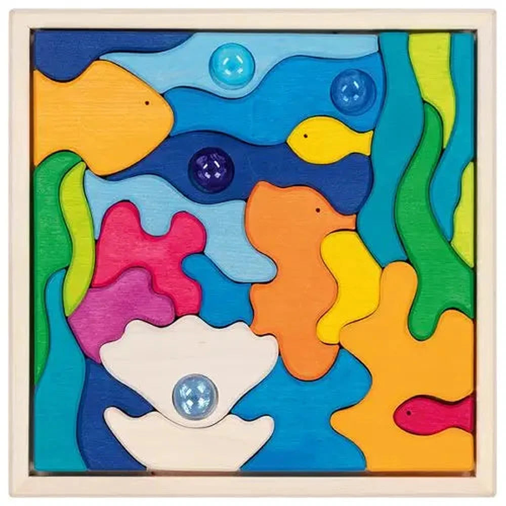 Puzzle de paysage Goki « Lumières de la mer » avec 4 galets en verre