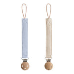 Mushie Set Van 2 Linnen Speenkoorden - Blue/Sand