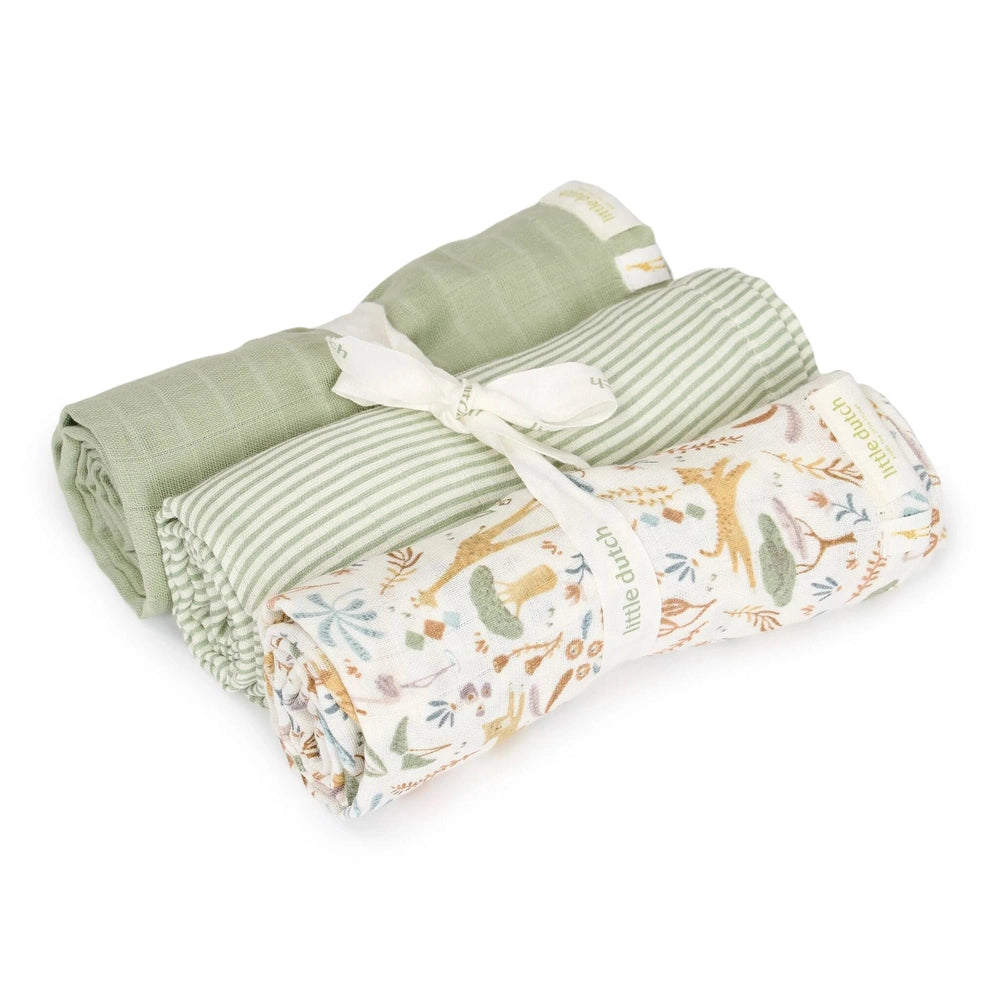 Little Dutch Swaddle set 70x70 cm 3 Stuks Safari Wonders - Groen