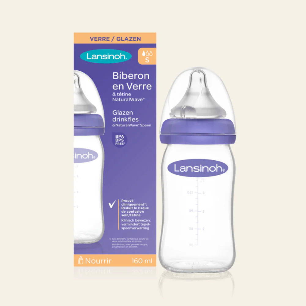 Bouteille en verre Lansinoh 160 ml et tétine NaturalWave