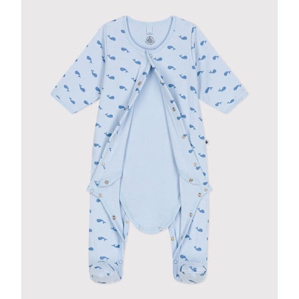 Petit Bateau Bodyjama Met Walvisprint In Tubic Voor Baby’s