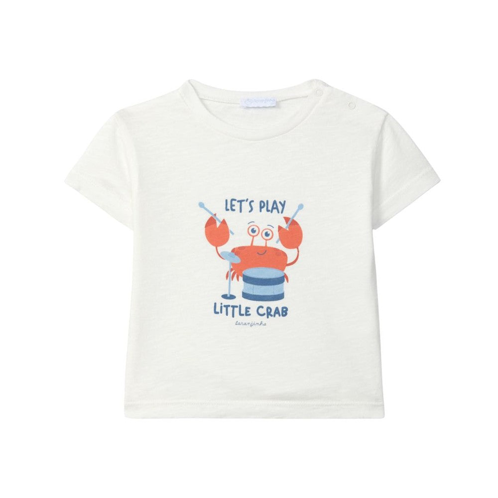 Laranjinha Katoenen T-Shirt Voor Baby's "Lets Play Little Crab" - Off-White
