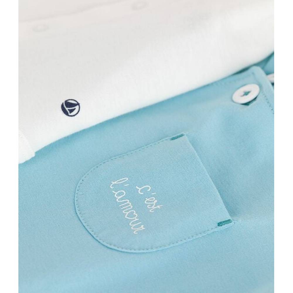 Petit Bateau Katoenen Geboortesetje Met Salopette En Body - Blauw/C’est l’amour