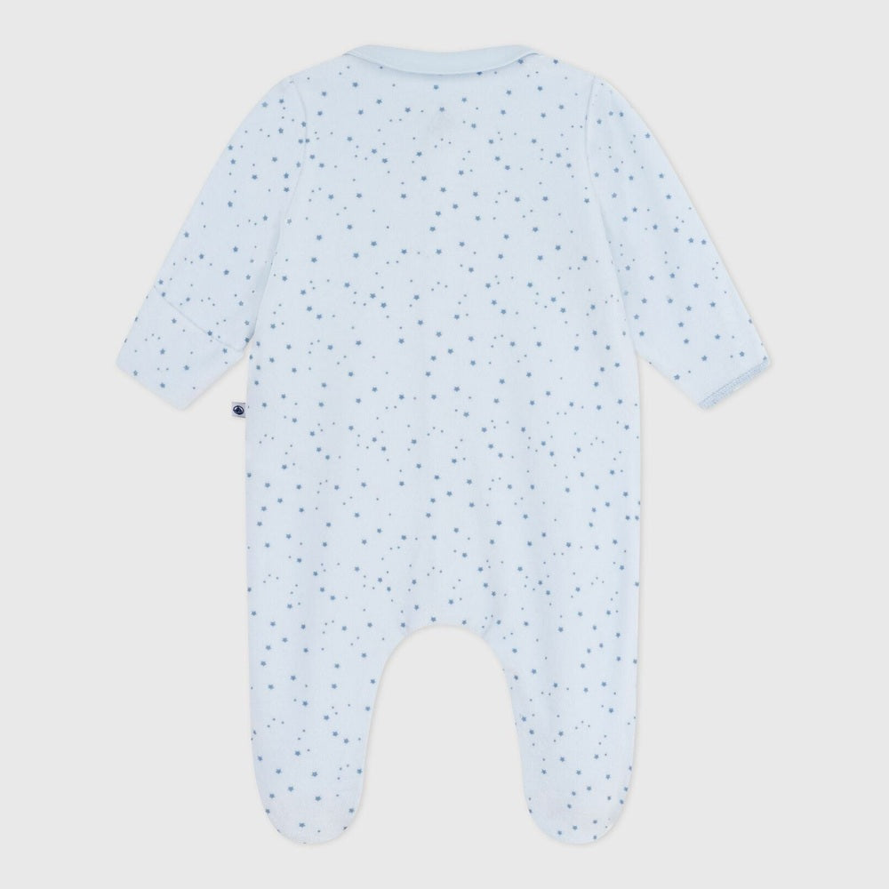 Petit Bateau Fluwelen Baby Pyjama Met Kraag en Sterretjes - Blauw
