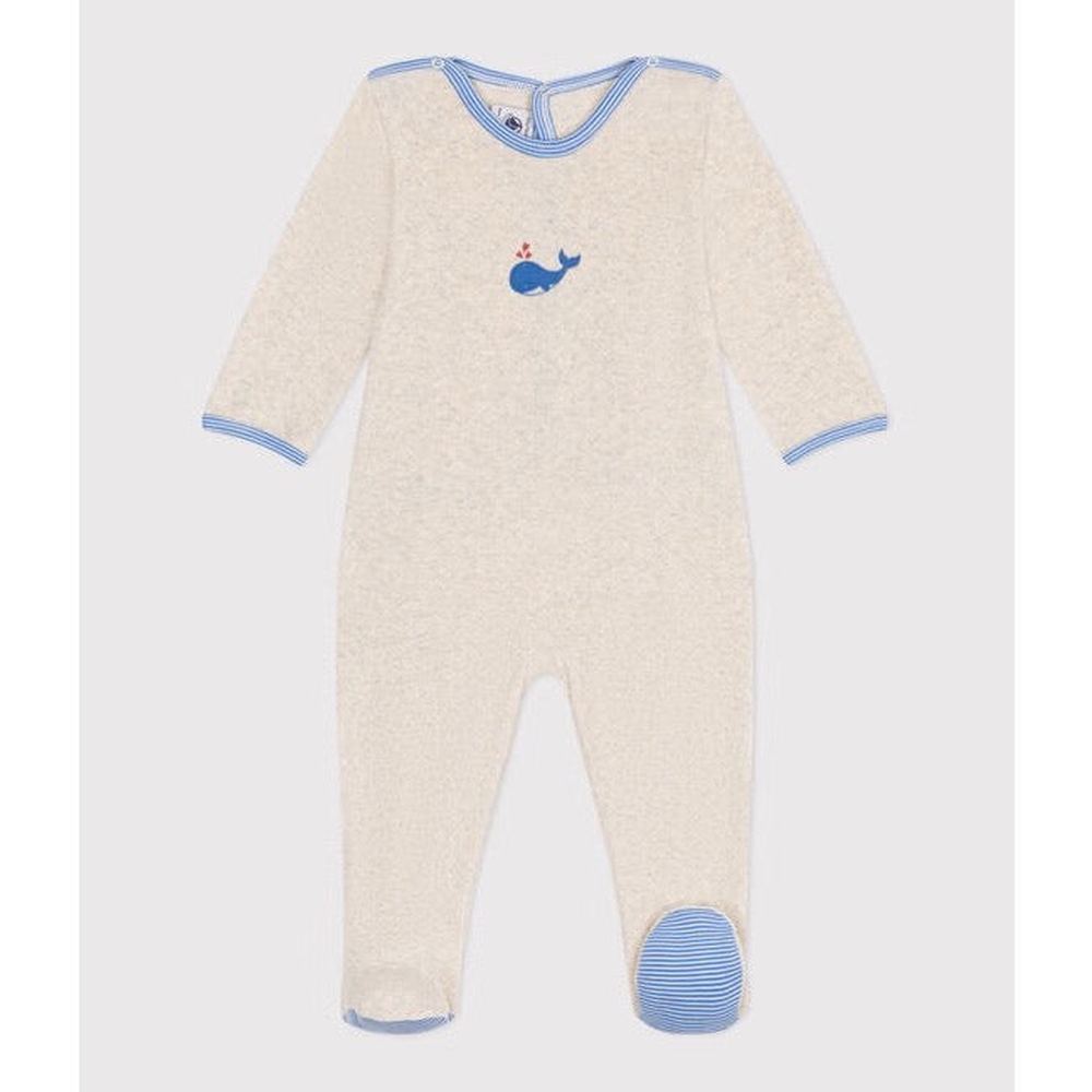 Petit Bateau Fluwelen Babypyjama Met Sluiting Op De Rug - Walvis