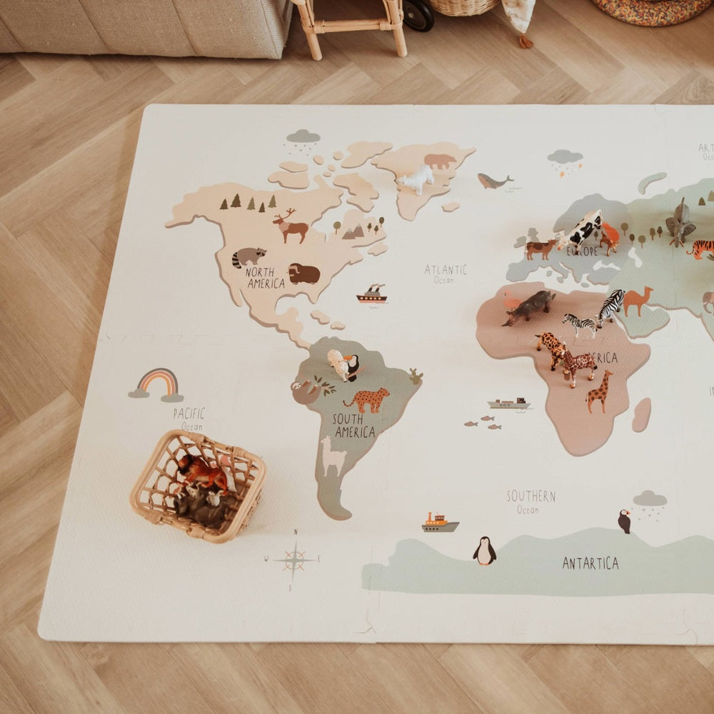 Play&Go Speeltapijt Puzzel - Eevaa 2In1 Puzzelmat/Opbergbox - Worldmap Colour Design