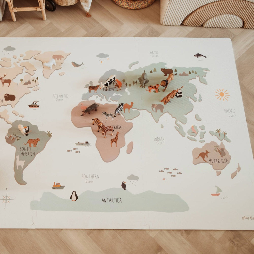 Play&Go Speeltapijt Puzzel - Eevaa 2In1 Puzzelmat/Opbergbox - Worldmap Colour Design