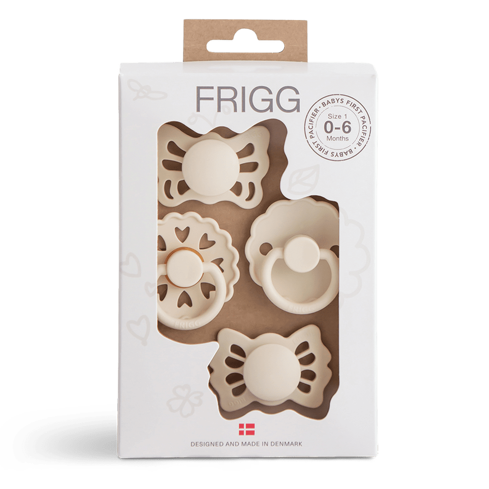 Baby’s eerste Frigg fopspeentjes pakket van 4 - Floral Heart Cream T1