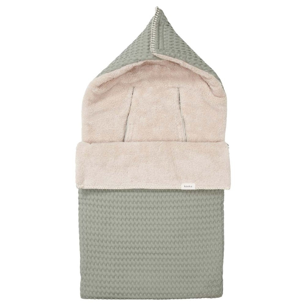 Koeka Sac de couchage pour siège auto 0+/ 3 points gaufre/ teddy ombre verte/ sable doux