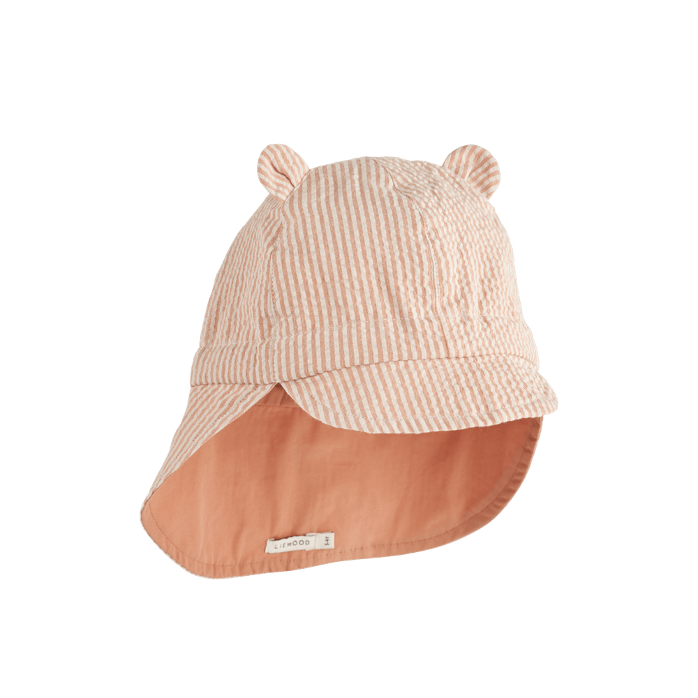 Liewood Gorm Omkeerbaar Seersucker Zonnehoedje Voor Kinderen Met Oortjes - Y/D Stripe Tuscany Rose / Sandy