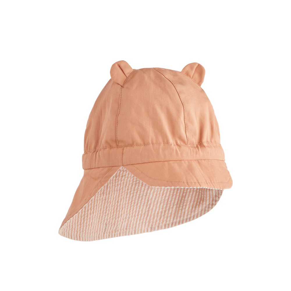 Liewood Gorm Omkeerbaar Seersucker Zonnehoedje Voor Kinderen Met Oortjes - Y/D Stripe Tuscany Rose / Sandy