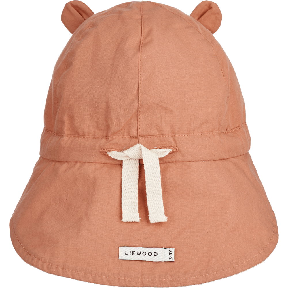 Liewood Gorm Omkeerbaar Seersucker Zonnehoedje Voor Kinderen Met Oortjes - Y/D Stripe Tuscany Rose / Sandy