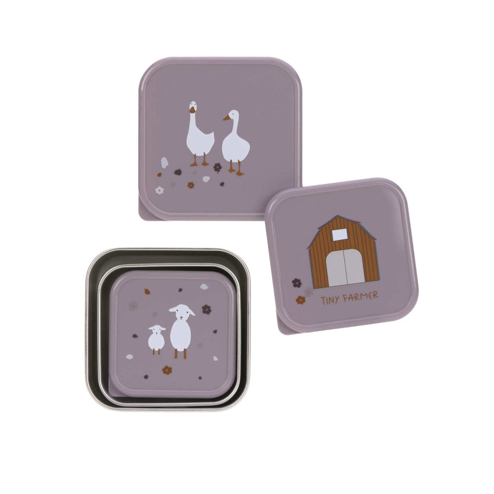 Lässig Roestvrije Snackbox 3 Delige Set - Tiny Farmer Lilac