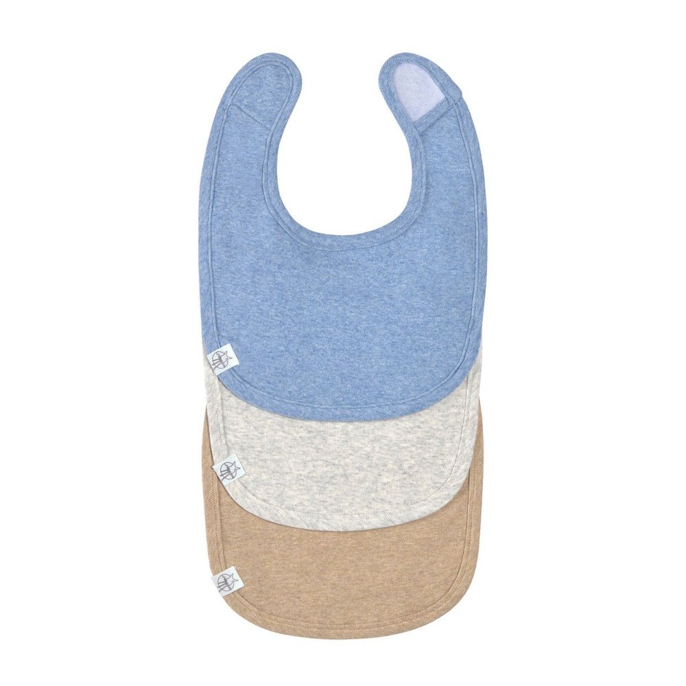 Lässig Set Van 3 GOTS Newborn Slabbetjes - Blue/Light Grey/Nature Melange