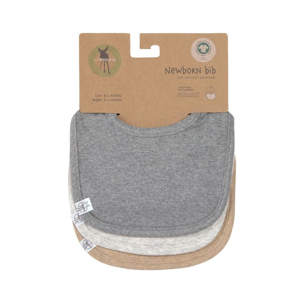 Lässig Set Van 3 GOTS Newborn Slabbetjes - Dark Grey/Light Grey/Nature Melange