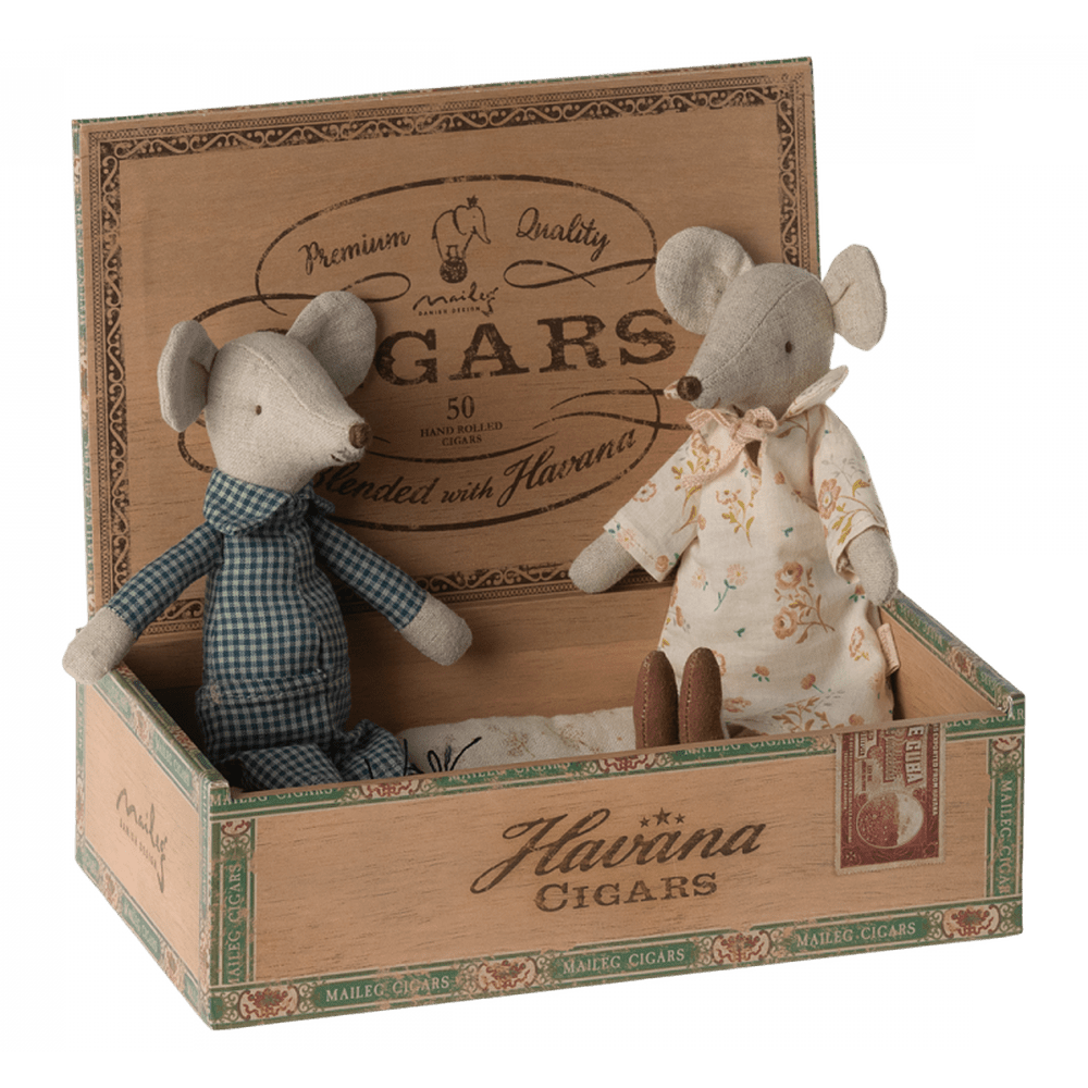 Maileg Grandma And Grandpa Mice In Cigarbox