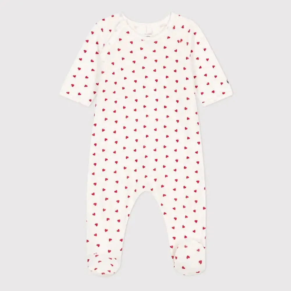 Pyjama bébé en velours à imprimé cœurs