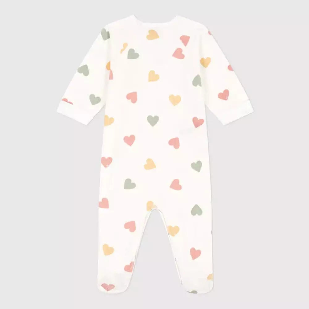 Petit Bateau | Pyjama en velours pour bébé avec imprimé de cœurs multicolores