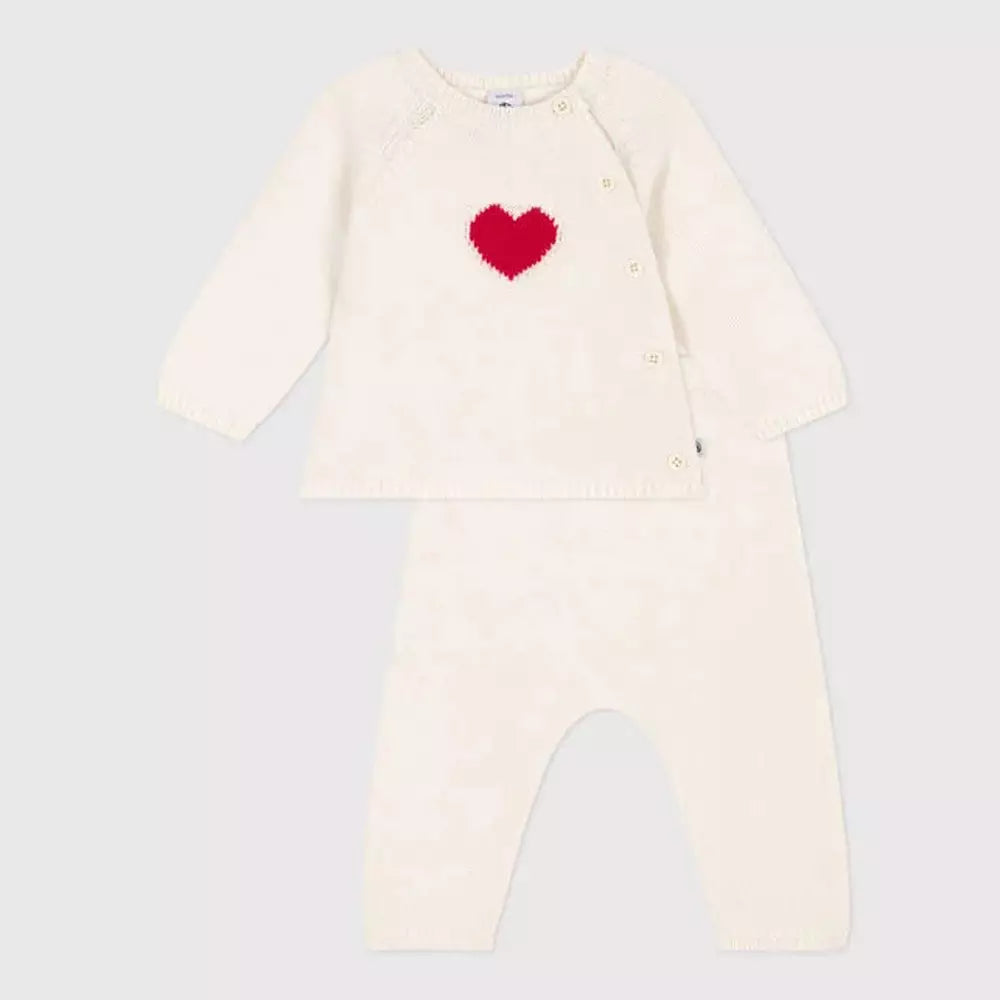 Petit Bateau | Gebreid Setje Van Wol Met Hartjesmotief