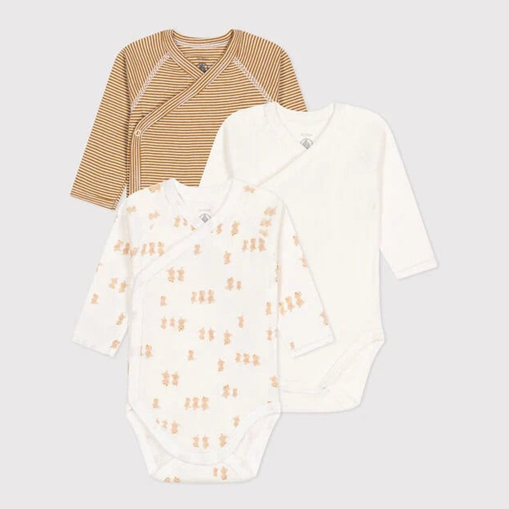 Petit Bateau | Set van 3 Katoenen Overslagbody’s Met Lange Mouwen