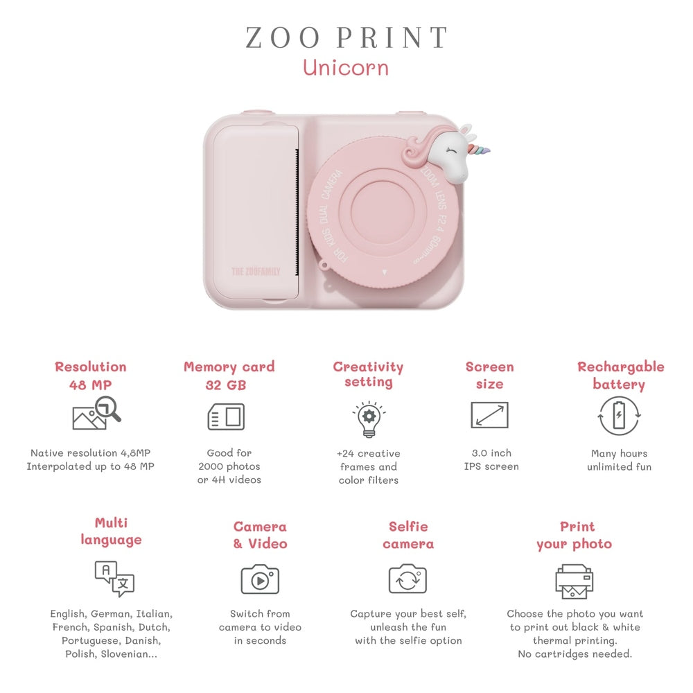 The Zoofamily Zoo Print - Unicorn | Kindercamera Met Instant Printing